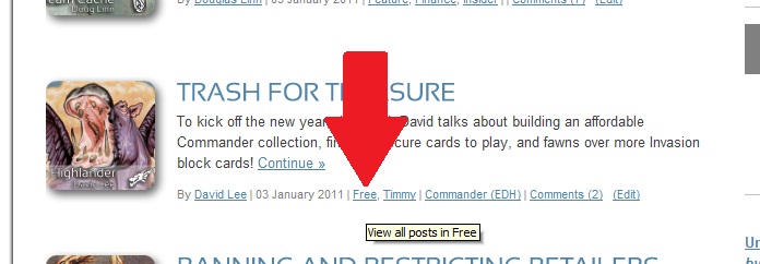 Red Arrow Pointing to the Free Category Listing Under Articles