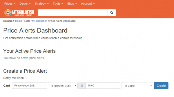 Pricing Alerts on MTGGoldfish